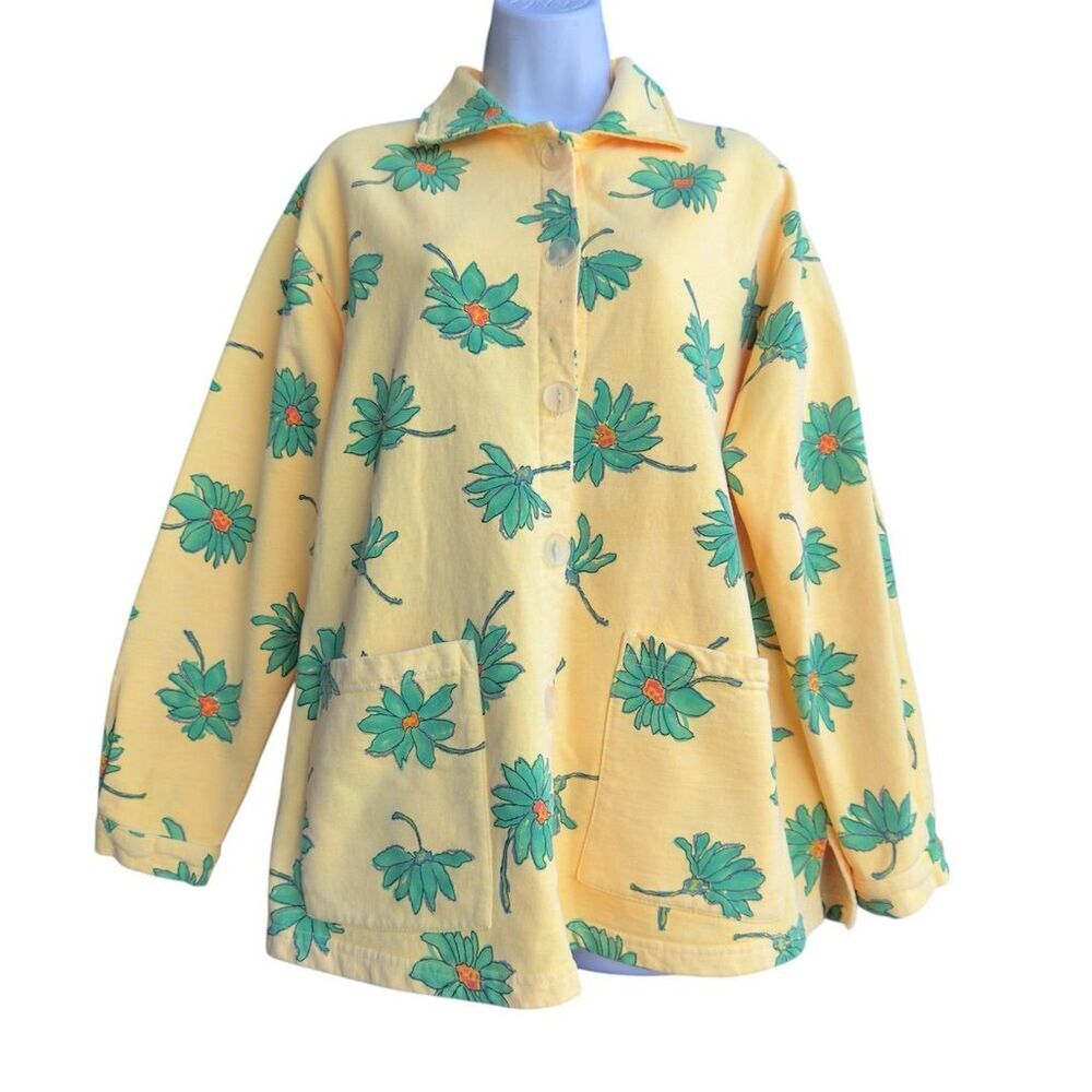 VTG Fresh Produce Floral Button-Up JAC Jacket Women's S Yellow Oversized Spring
